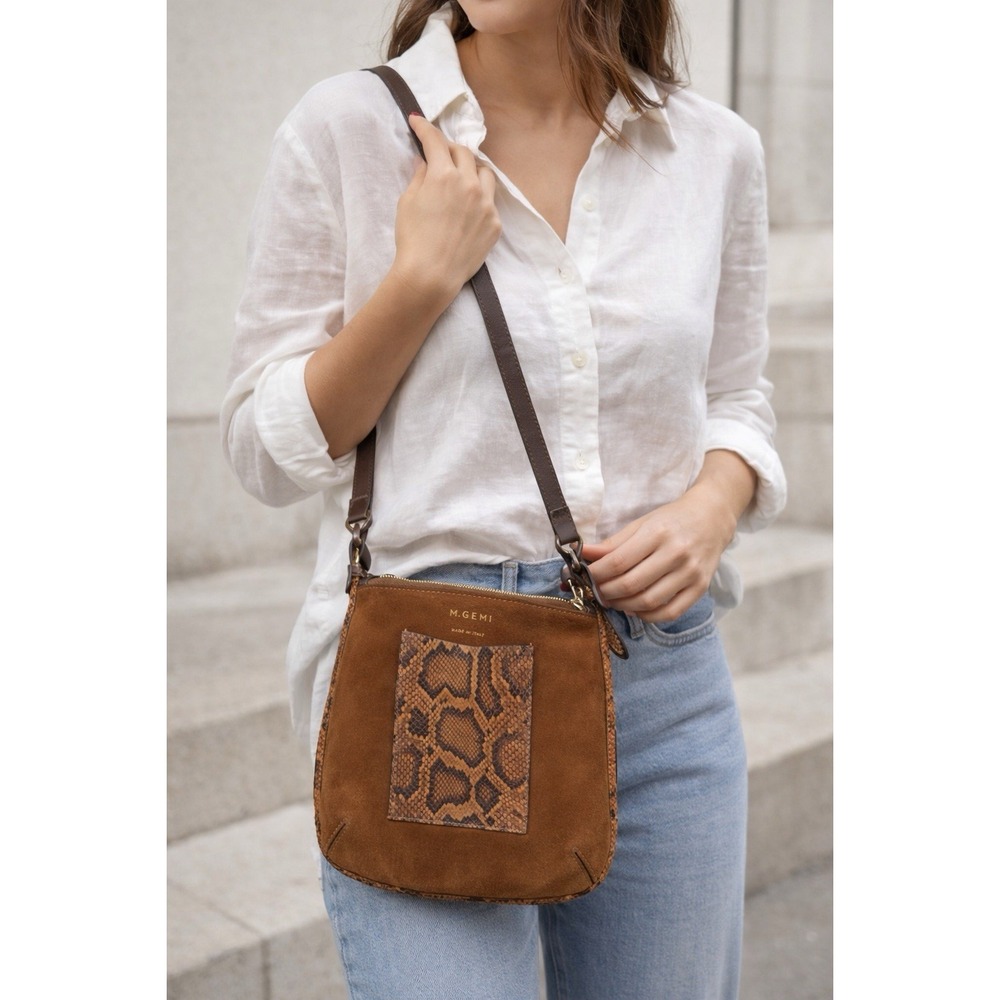 M GEMI Brown Leather The Rosetta Crossbody Shoulder Bag Made In Italy EUC